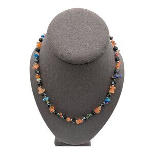 Handcrafted Beaded Necklace With Multicolored Glass, Stones, & Geometric Beads
